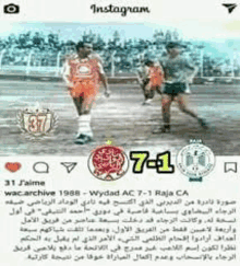 a group of soccer players are playing a game on a field on instagram .