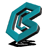 a blue and black geometric shape with the letter b in the middle