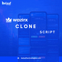 a blue background with the words wazirx clone script in white letters