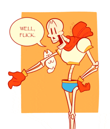 a cartoon drawing of papyrus with a speech bubble saying well fuck