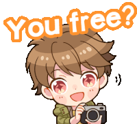 a cartoon of a boy holding a camera and the words " you free " above him