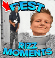 a man standing next to a toilet with the words best rizz moments