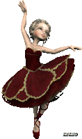 a cartoon ballerina in a red dress and red shoes is dancing