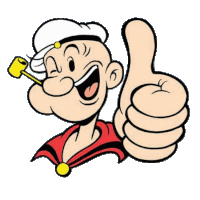 a cartoon character giving a thumbs up with a pipe in his mouth