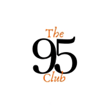 the logo for the 95 club is black and orange on a white background