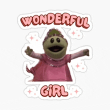 a sticker that says wonderful girl with a muppet in a pink dress