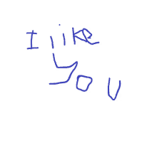 the word i like you is written in blue marker on a white background