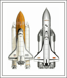 a drawing of a nasa space shuttle next to another rocket