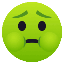 a green smiley face with a sad expression on its face