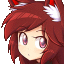 a close up of a person 's face with red hair and white ears .