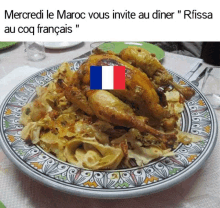 a plate of food with a picture of a french flag on it