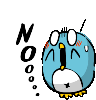 a cartoon drawing of a penguin with the word no coming out of its mouth