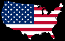 a map of the united states of america with an american flag behind it