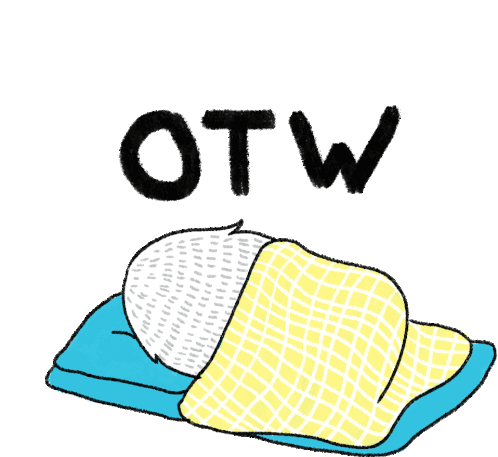 a drawing of a person sleeping with the word otw above