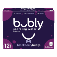 a box of bubly sparkling water beverage in blackberry flavor