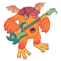 a cartoon monster is playing a guitar with wings