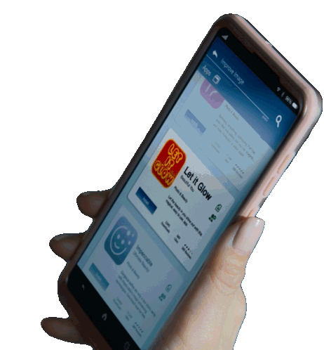 a hand holds a cell phone with the app let it glow on the screen