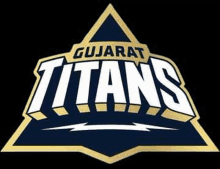 the gujarat titans logo is a triangle with a lightning bolt in the middle .