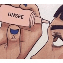 a cartoon of a woman holding a bottle that says unsee on it