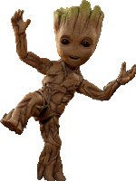 a cartoon character named groot is standing on one leg