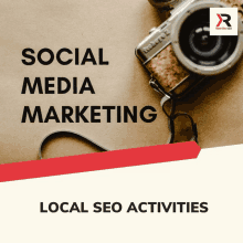 a poster for social media marketing with a camera on top