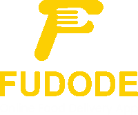 a yellow logo that says fudode with a fork