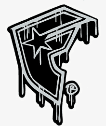 a black and white drawing of a dripping logo with a star on it