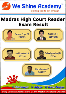 we shine academy madras high court reader exam results