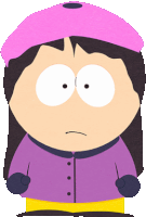 a girl from south park wearing a pink hat