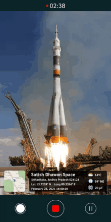 a screenshot of a rocket being launched with the time of 2:38