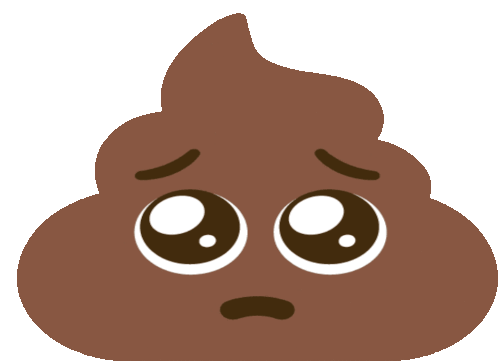 a cartoon illustration of a brown poop with a sad face