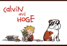 a poster for calvin and hoge shows a boy reading a comic book