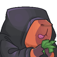 a cartoon character wearing a black hood holds a bunch of money