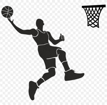 a silhouette of a basketball player jumping in the air with a basketball