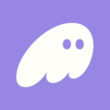 a white ghost with two eyes on a purple background