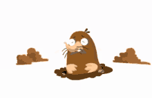 a cartoon illustration of a mole coming out of a hole .