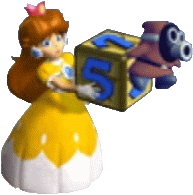 princess daisy is holding a toy block with the number 5 on it