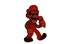 a cartoon drawing of mario holding a microphone and wearing overalls