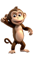 a cartoon monkey is standing on a white background and smiling