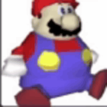 a 3d model of mario from super mario bros is sitting down .