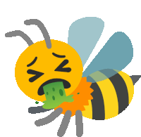 a cartoon drawing of a bee with a face that says ' n ' on it