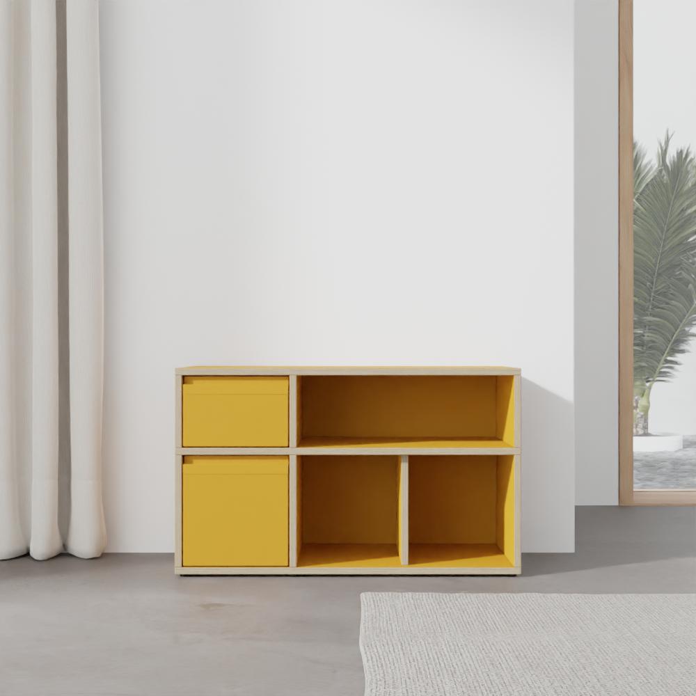 Bedside Table in Yellow with Drawers and Backpanels