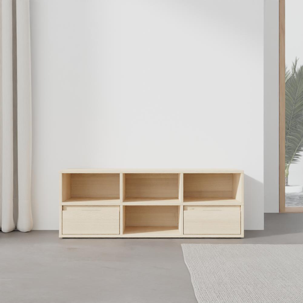 Bedside Table in White Oak with Drawers and Backpanels