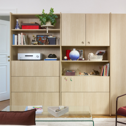 Wall Storage in Light Wood Effect with External Drawers