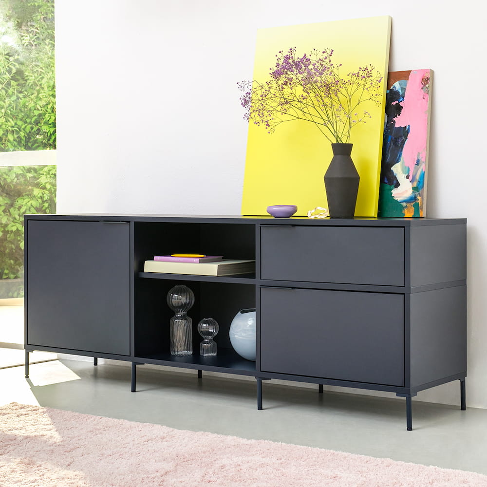 Sideboard in Blue with Doors and Drawers