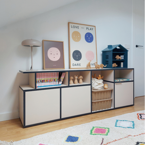 Sideboard in Sand and Blue with Doors and Backpanels