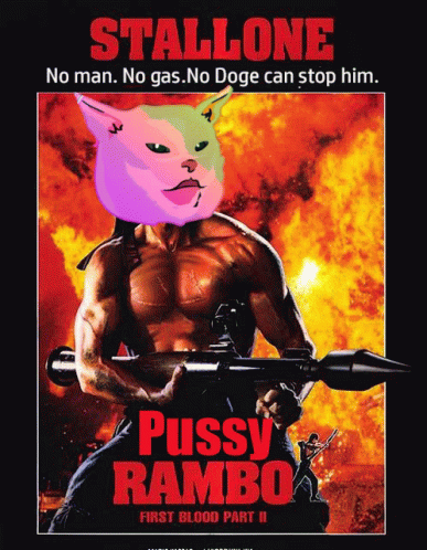 a poster for stallone 's movie pussy rambo