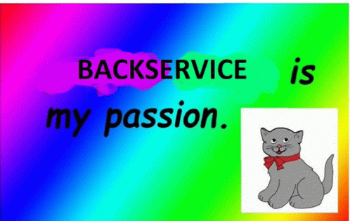 a rainbow background with the words backservice is my passion and a cat