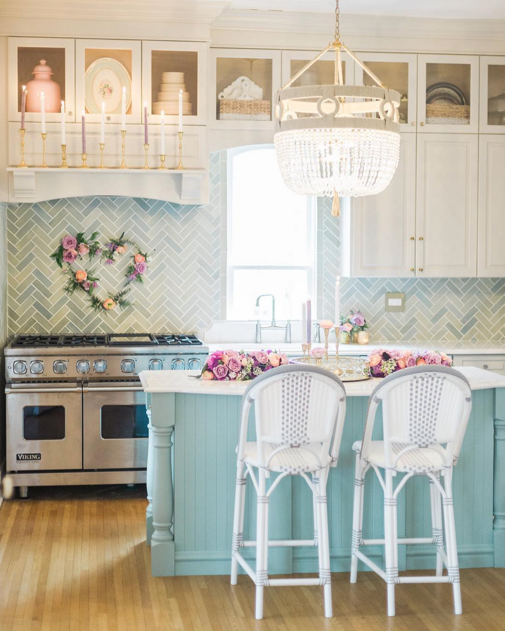 Blue Opal Herringbone Kitchen Backsplash