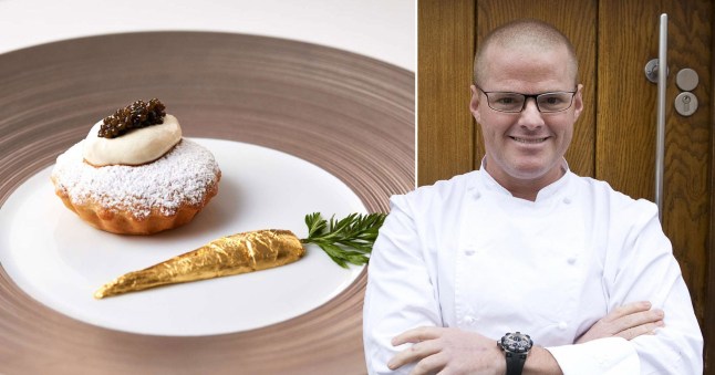 Heston Blumenthal and a fine dining dish at the Fat Duck restaurant.